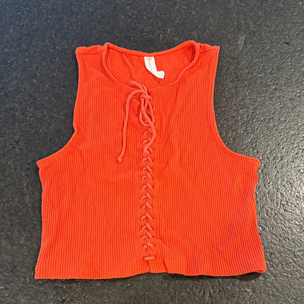 Anthropologie Lace-Up Ribbed Crop Top in Bold Red